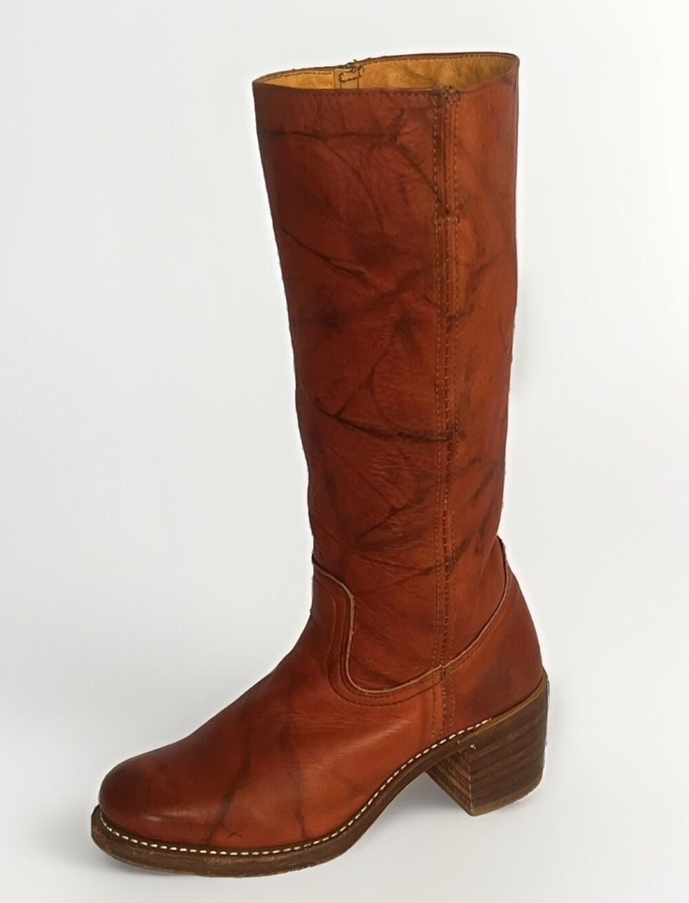 Vintage Frye Tall Leather Boots Women’s 6.5 M Burnt Red BUD 80s Made USA 77252